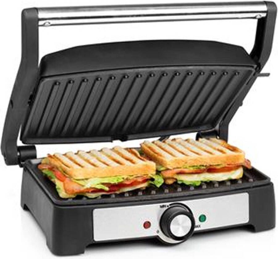 Contact grill extra groot– Panini Grill XXL Regelbare thermostaat tosti apparaat– Zwart RVS- contact grill- multifunctioneel- contactgrill- tostiapparaat
