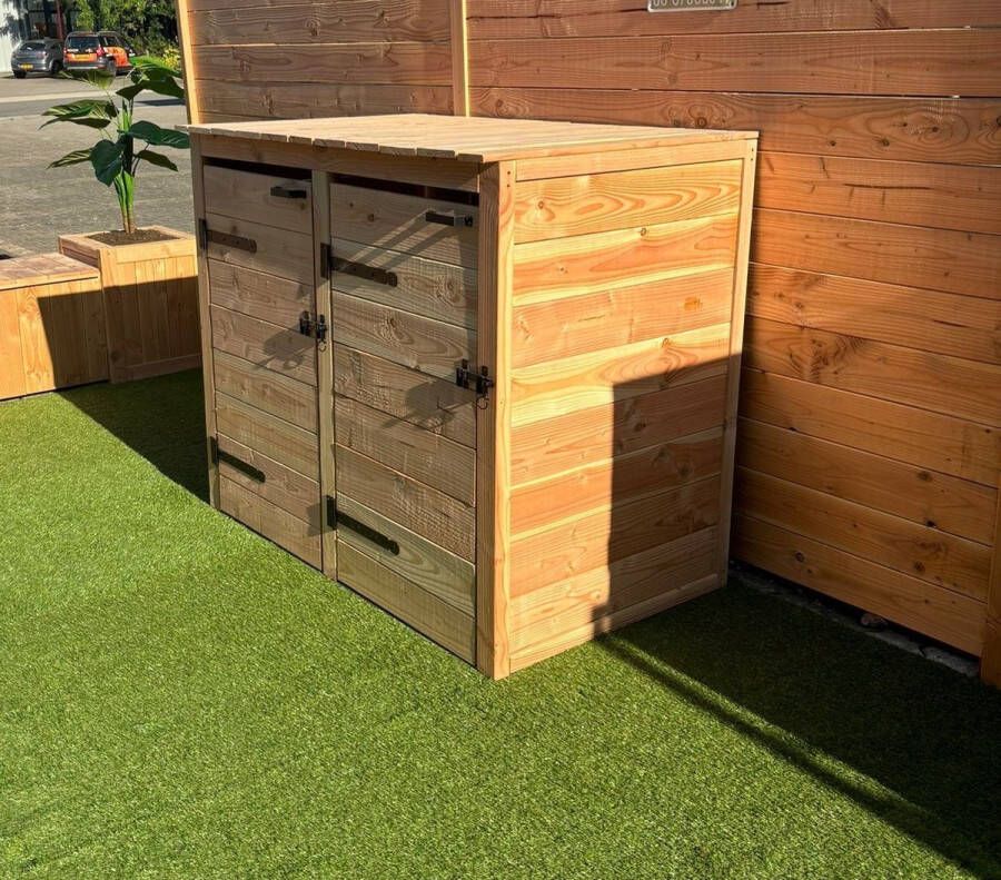 Containerombouw kliko ombouw douglas blank 2 DICHTE ACHTERKANT LET OP GEEN BOUWPAKKET WORDT KANT EN KLAAR GELEVERD Dus geen gedoe van zelf in elkaar zetten Kliko Ombouw voor 2 container Containerberging Containerkast Container berging
