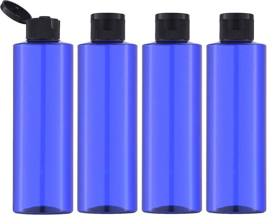 Content in HTML 250 ml reisflessenset met flip cap 4 stuks lege dispenser plastic flessenset vulflessen voor cosmetica blauw met trechter reisflesjes 100ml