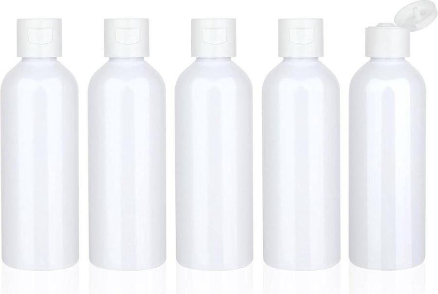 Content in html-5 stuks 100 ml reisflessen om te vullen lege kunststof fles om te vullen knijpflessen met flipcover voor shampoo cosmetica toiletartikelen wit reisflesjes handbagage