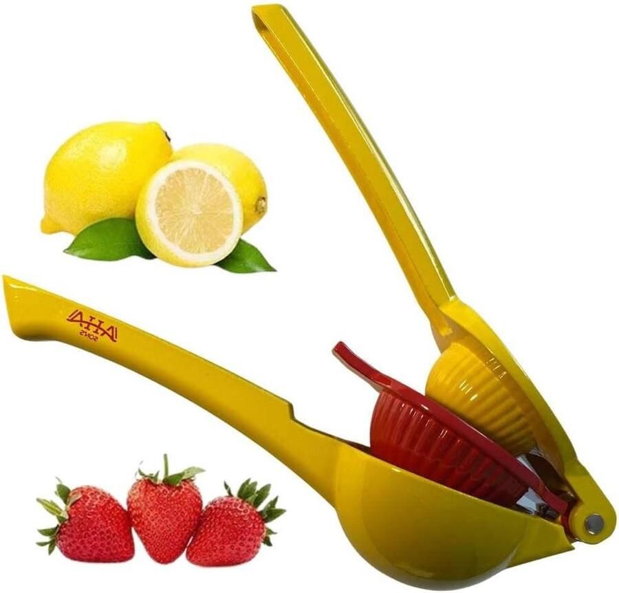 Content in HTML Metalen 2-in-1 Citroen- & Limoenpers Premium Kwaliteit Handsapcentrifuge Geel & Rood citruspers