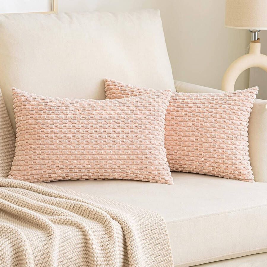 Corduroy kussenslopen sofakussen 30 x 50 cm moderne kussenhoezen decoratieve kussens zachte decoratieve kussenhoes voor woonkamer bank slaapkamer set van 2 roze