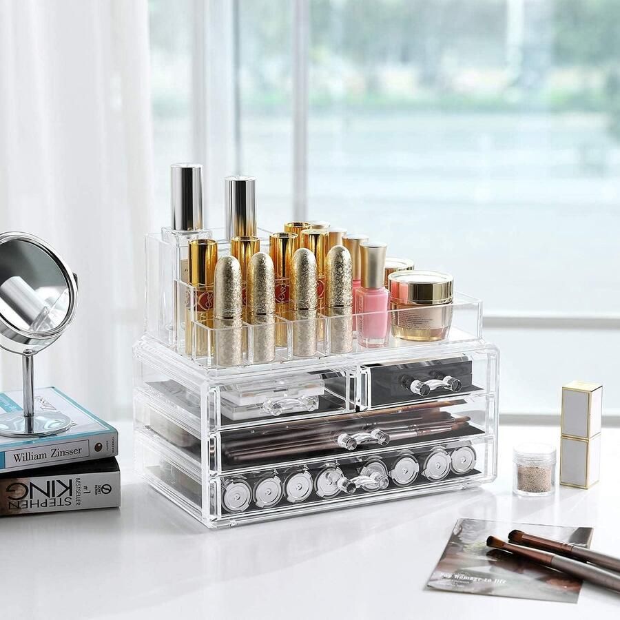 Cosmetica Lipstick Organizer Groot Bureau Organiser met 2 Niveaus en 4 Laden