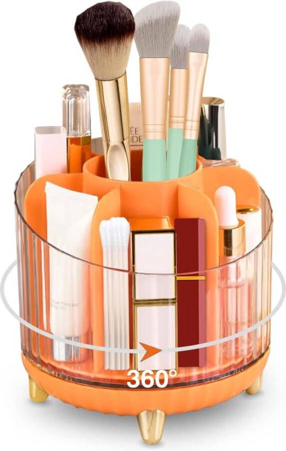 Cosmetica make-up organizer 360° draaibare cosmetische organizer draagbare borstel organizer multifunctionele cosmetica opberghouder voor kamer decoratie kaptafel slaapkamer badkamer oranje
