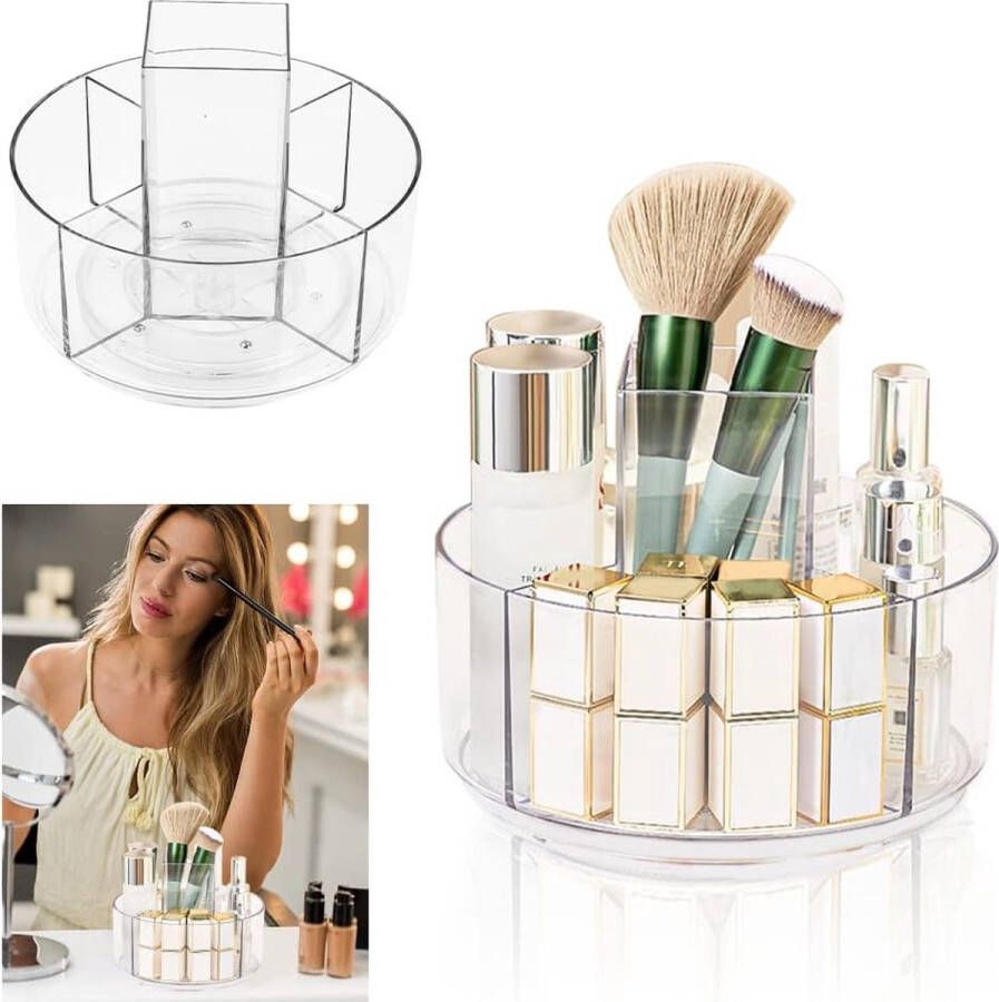 Cosmetica make-up organizer 360 graden draaibare beauty organizer cosmetic opbergdoos cirkelvormende kwast organizer doorzichtige ronde draaitafel opslag dienblad voor kwasten lipsticks