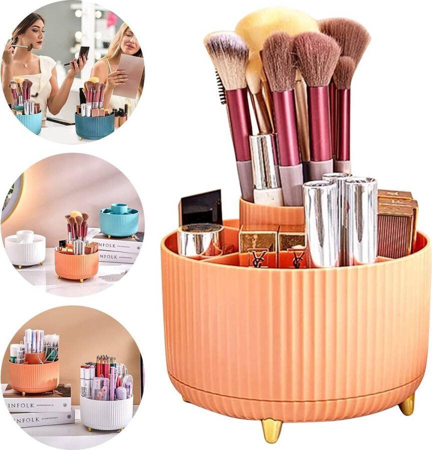 Cosmetica-make-uporganizer 360 graden draaibare kwastenorganizer cosmeticarek multifunctioneel cosmetica-organizer voor commode slaapkamer badkamer (oranje)