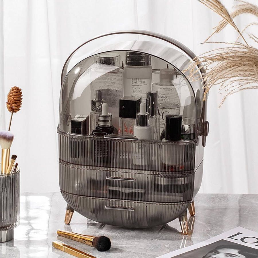 Cosmetica-opbergdoos waterdichte make-uporganizer beauty-organizer stofdicht met deksel handvat 2 laden draagbaar cosmetica-display voor make-uptafel zwart