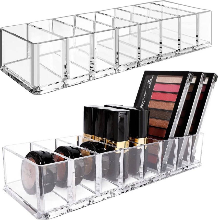 Cosmetica-organizer 2 stuks acryl opbergdoos met 8 vakken oogschaduw make-up organizer voor badkamer slaapkamer doorzichtig