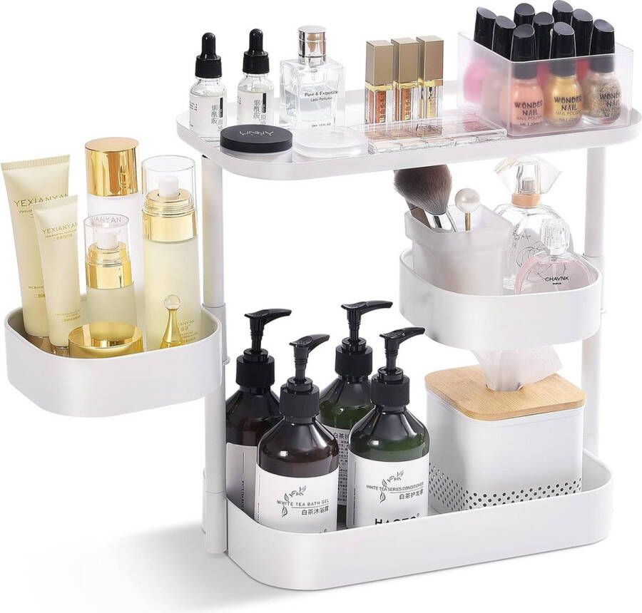 Cosmetica-organizer 360 graden draaibaar 3 etages metalen make-up cosmetica-organizer voor dressers slaapkamer badkamer keuken wit