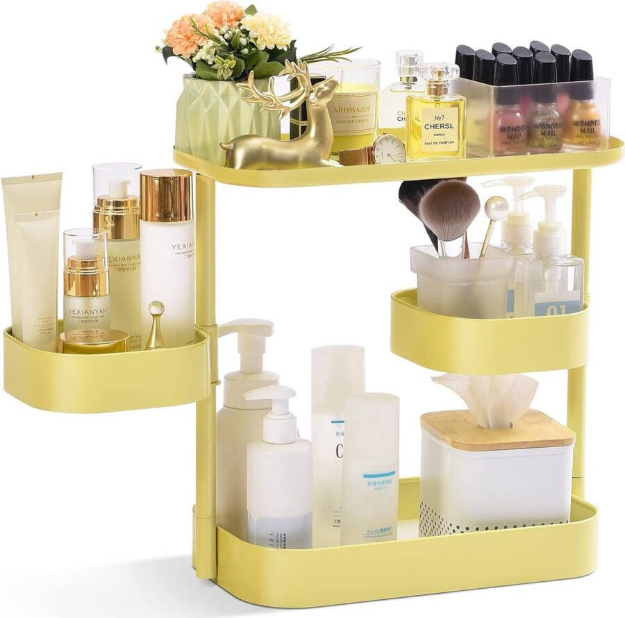 Cosmetica-organizer 360 graden draaibaar 3 etages metalen make-up cosmetica-organizer voor dressers slaapkamer badkamer keuken geel