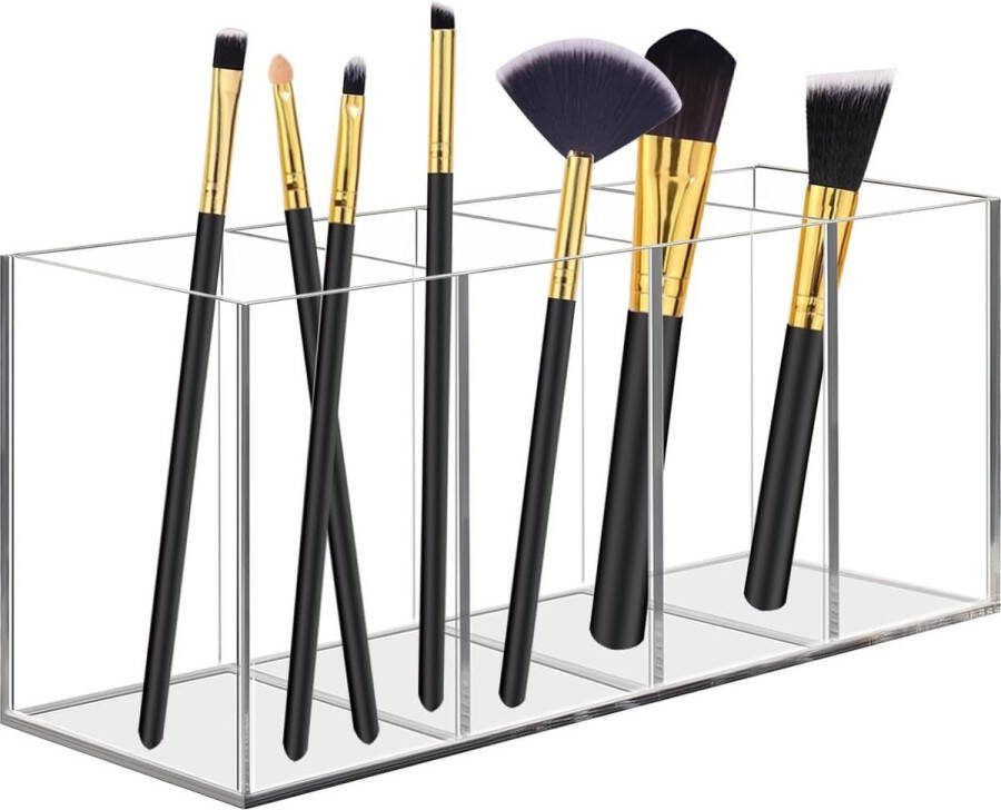 Cosmetica-organizer houder opbergkwast acryl kwastenhouder cosmetica make-uporganizer met 4 vakken transparante pennenhouder voor kwasten pennen make-upspullen kantoorartikelen