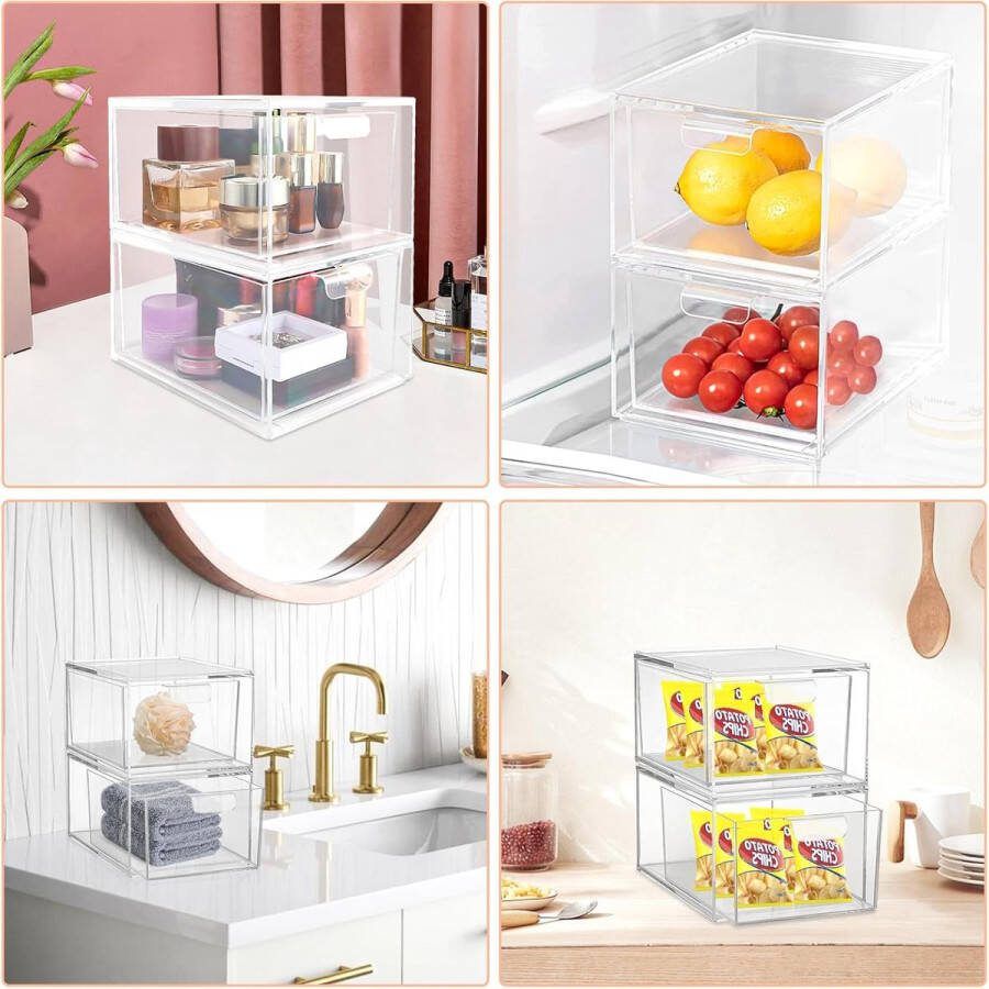 Cosmetica-organizer laden 2 stuks stapelbare lade-organizer transparante acryl make-up organizer voor wastafel badkamer slaapkamer
