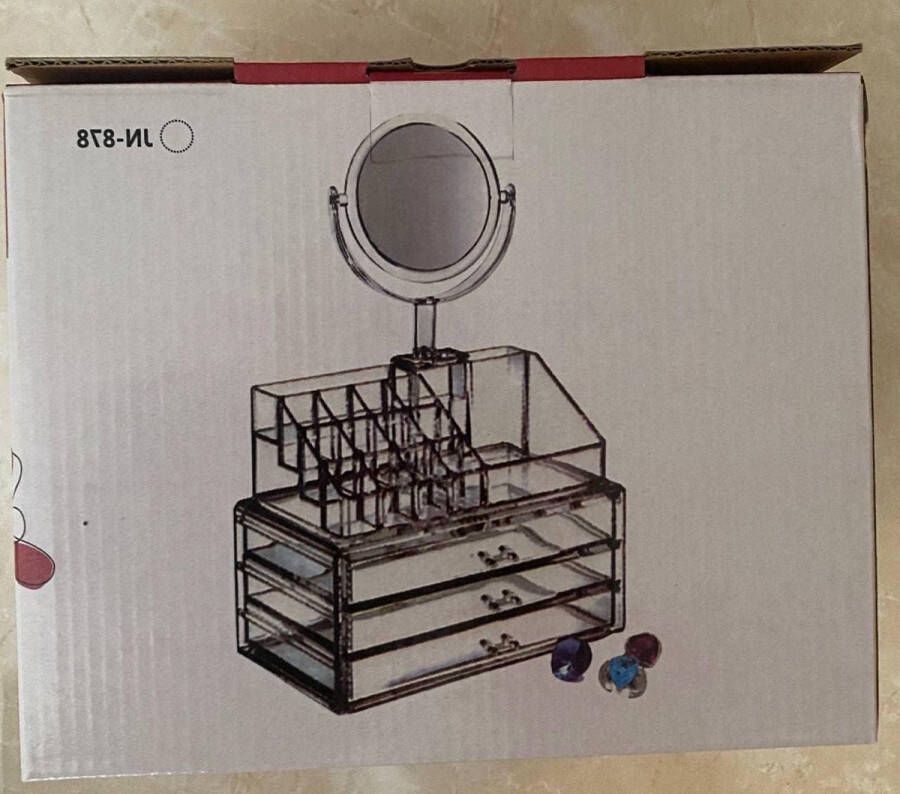 Cosmetica-organizer met 4 laden en spiegel transparant badkameraccessoires opbergsysteem met 15 vakken make up tafel