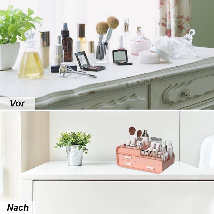 Cosmetica-organizer met laden make-up-organizer cosmetica-opbergdoos voor sieraden kwasten lippenstiften crèmes schrijfwaren (roze)