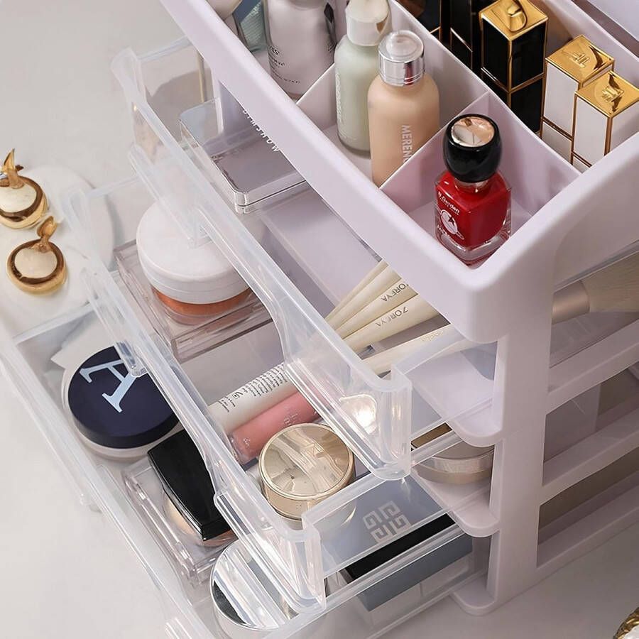 Cosmetica-organizer met laden make-up organizer ladebox bureau voor thuis badkamer slaapkamer lippenstift nagellak sieraden kwasten crèmes 17 x 23 3 x 26 8 cm wit