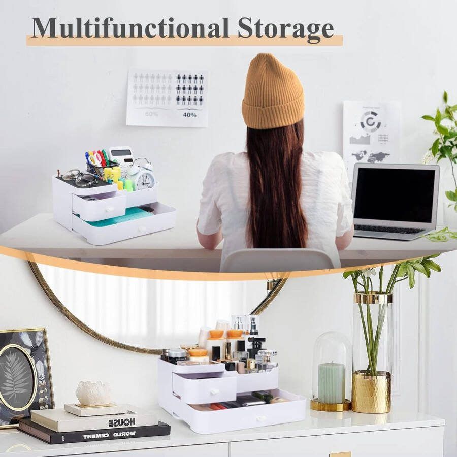 Cosmetica-organizer met stapelbare laden 28 x 17 x 11 cm make-uporganizer met 11 vakken skincare make-up-organizer voor make-uptafels en badkamerwerkbladen