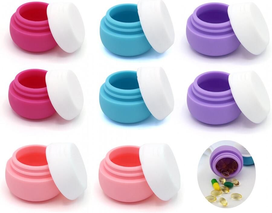 Cosmetica Potjes 8 stuks Lege Potjes met Deksel Mini crème potjes Siliconen Navulbaar 10 ML Mini crème potjes Proef potjes Monster potjes Zalfpotje Reisflesjes Reisaccessoires