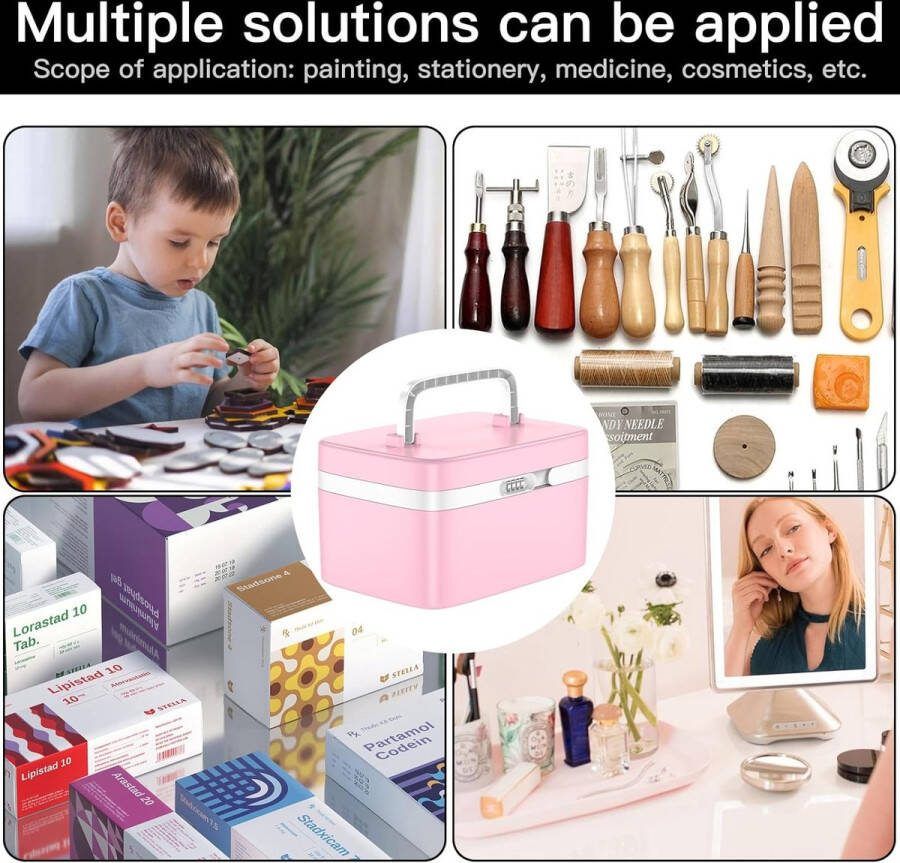 Cosmeticakoffer grote make-upkoffer ABS-beautycase afsluitbare kapperskoffer nagelkoffer werkkoffer meisjes make-upkoffer beautycase roze Draagbaar: