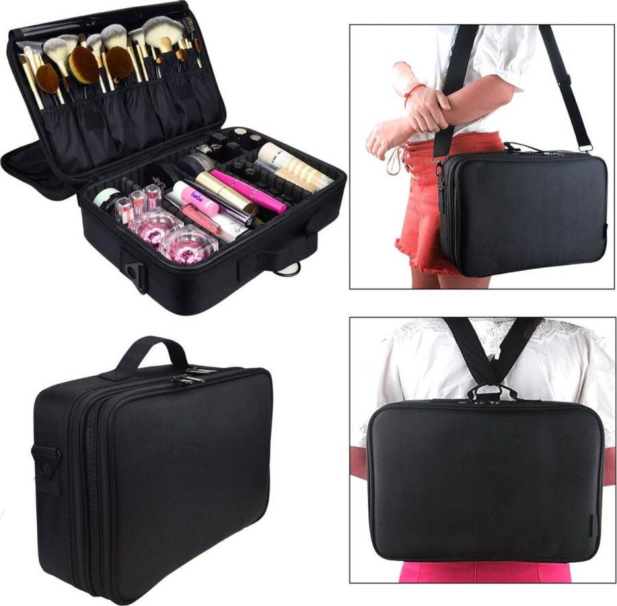 Cosmeticakoffer grote reizen make up tas toilet tas reisbagage zwart
