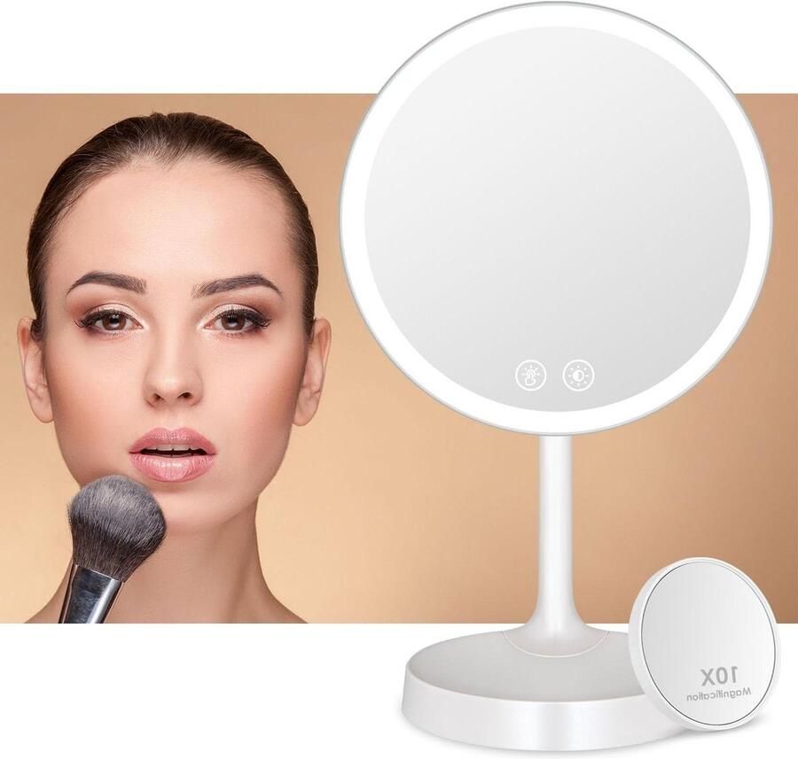 Cosmeticaspiegel Makeup Spiegel met LED-verlichting en Aanraakschakelaar Staande Spiegel met Lades en Dimfunctie USB Voeding