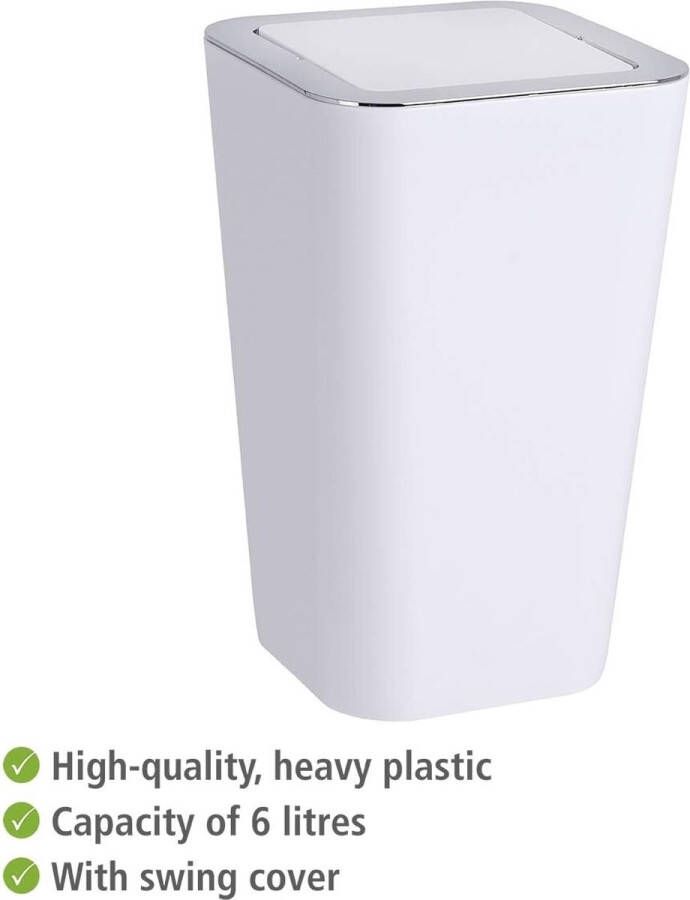 Cosmetische bak Candy 6 liter badkamer vuilnisbak met schommeldeksel plastic vuilnisbak 18 x 28 5 x 18 cm wit