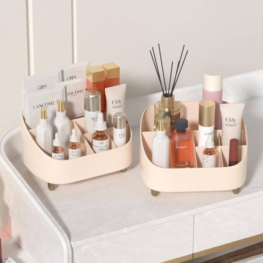 Cosmetische Make-up Organizer: 2-Pack Retro Grote Kaptafel Organizer met 12 Compartimenten en Antislipvoetjes Cosmetische Opbergdoos voor Huidverzorging in de Slaapkamer Badkamer of Koffer