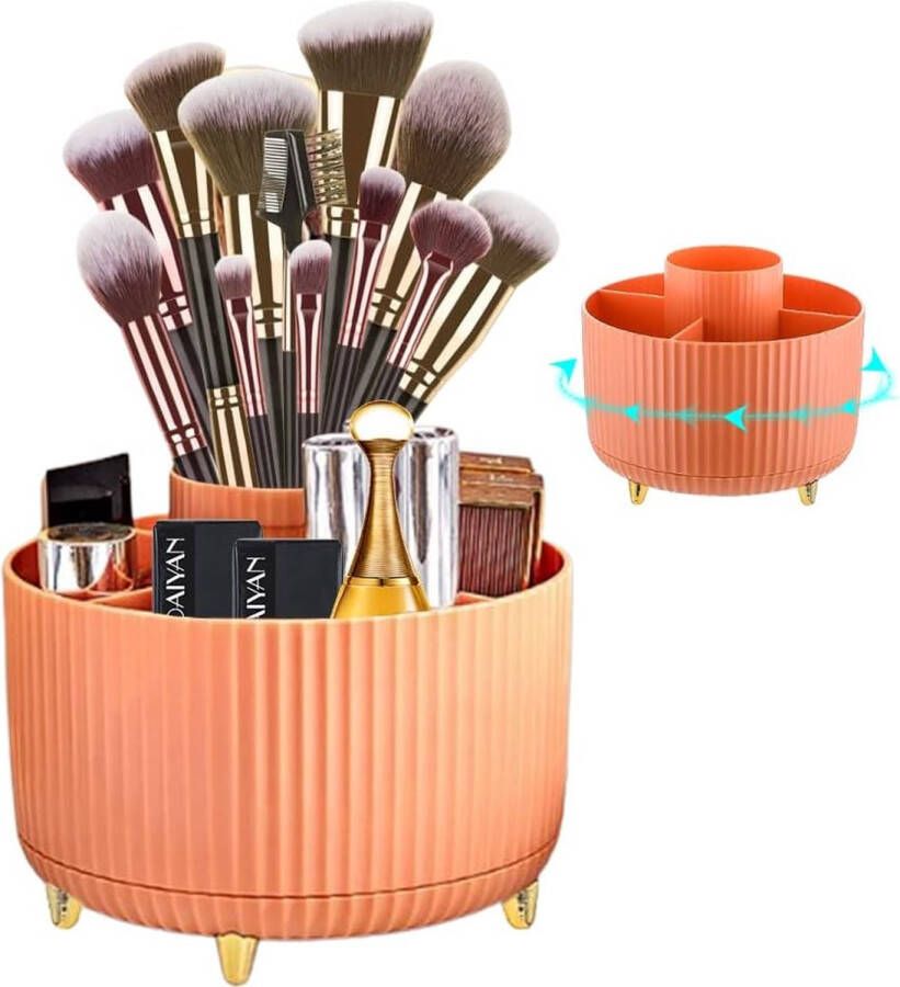 Cosmetische Make-Up Organizer 360° Draaibare Cosmetische Organizer voor Kwasten Oogschaduwkwasten Lippenstift voor Kamerdecoratie Kaptafel Badkamer (Oranje)