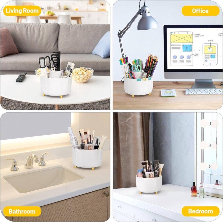 Cosmetische make-uporganizer 360 graden draaibare make-up-kwast organizer make-upopslag voor kaptafel slaapkamer badkamer kantoor bureau (wit)