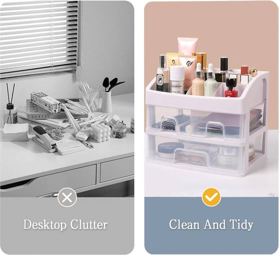 Cosmetische opbergdoos met 3 laden Badkamer kaptafel organizer met lade Make-up organisatoren voor toonbank (wit) make up tafel
