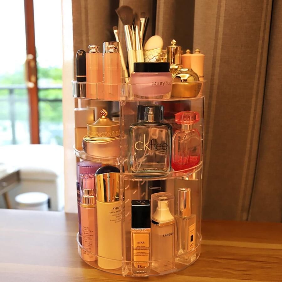 Cosmetische organisator 360° draaibaar verstelbare make-upcarrouseldoos borstel lippenstifthouder voor badkamerijdelheid multifunctioneel en grote capaciteit
