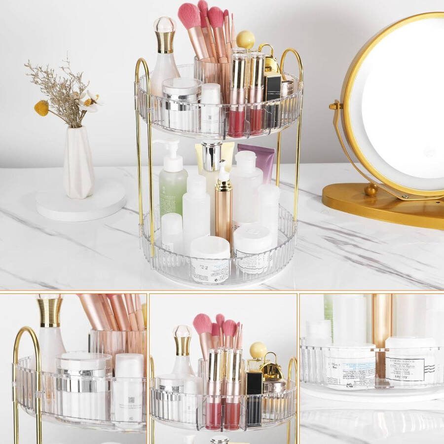 Cosmetische organisator 360° roterende organisator opbergdoos make-updoos voor kaptafel slaapkamer (transparant)