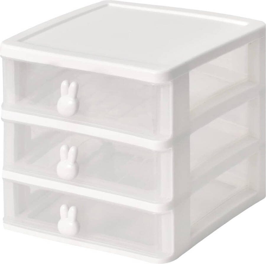Cosmetische organisator make-up ladekast laden bureau met 3 laden opbergdoos met konijnenhandvat voor kaptafel badkamer keuken (transparant)