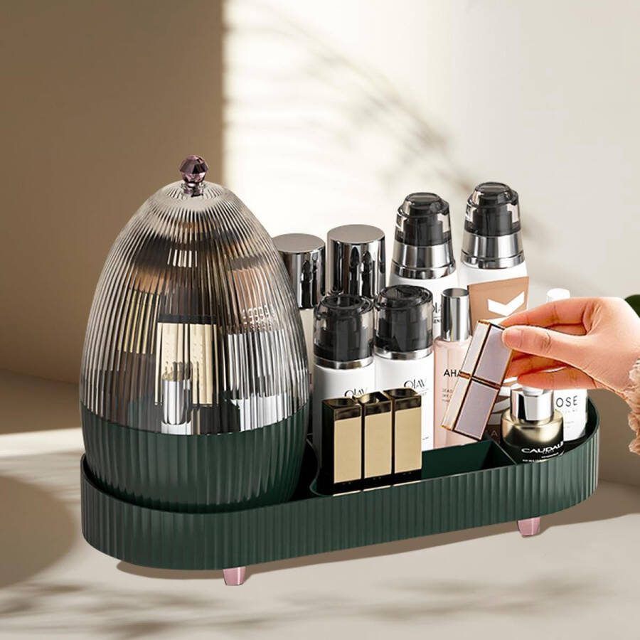 Cosmetische organizer 360° draaibare make-up organizer Borstelhouder voor make-up kaptafel Organizer met deksel voor kaptafel Badkamer Slaapkamer (donkergroen)