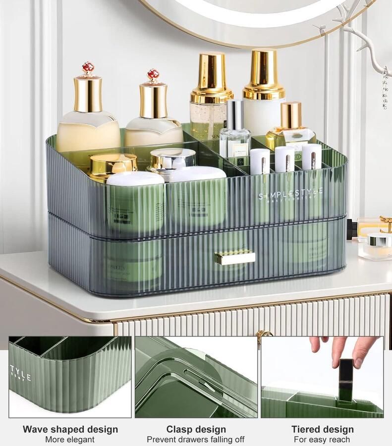 Cosmetische organizer met stapelbare lades 30 x 20 x 14 5 cm grote make-up organizer met 12 vakken huidverzorging make-up organizer opslag voor penselen kast lade koffer