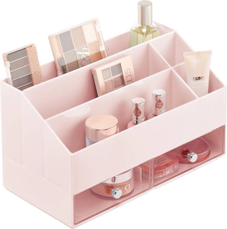 Cosmetische organizer opbergdoos met 5 vakken en 2 lades voor make-up nagellak en schoonheidsen de ideale make-upopslag roze transparant