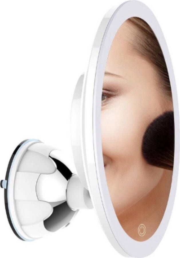 Cosmetische spiegel met dimbaar ledlicht 10-voudige vergroting USB of batterij sterke zuignap 20 cm breed make-up vergrotingsspiegel met verblindingsvrije verlichting (wit)