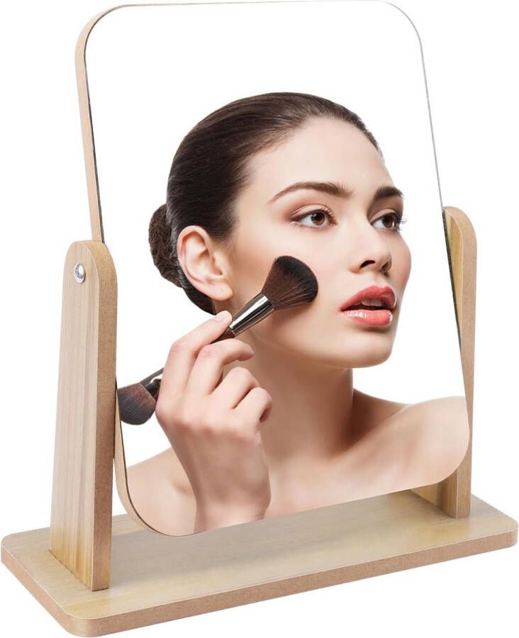 Cosmetische Spiegel Grote Make-up Spiegel 360 Graden Houten Tafelspiegel Staande Make-up Spiegel Houten Make-up Spiegel Vrijstaande Tafelspiegel voor Kaptafel Bureau Slaapkamer 25 x 22 cm