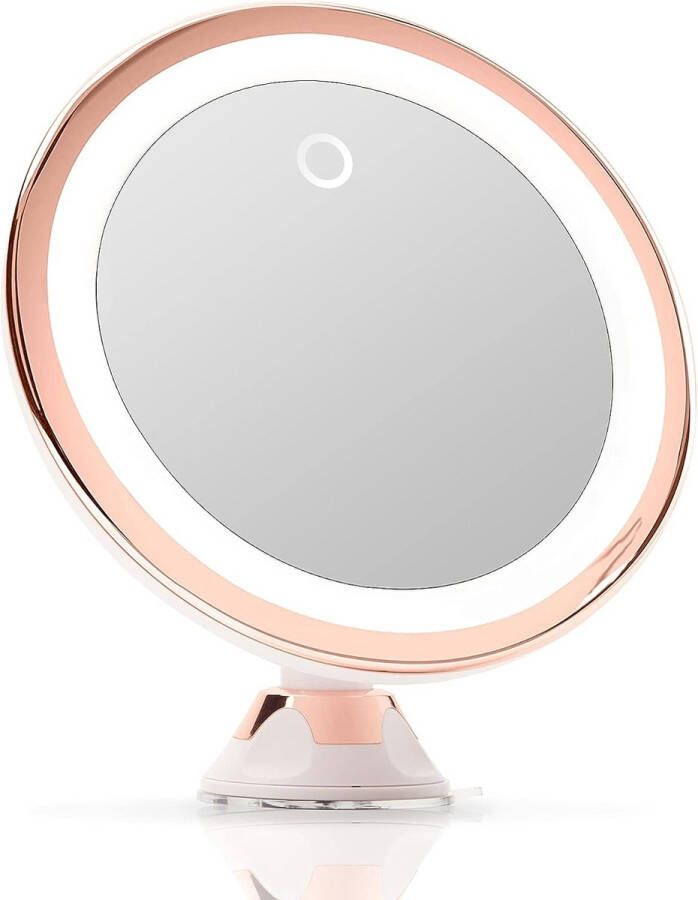 Cosmetische spiegel met dimbaar LED-licht 10x vergroting USB of batterij sterke zuignap 20 cm brede make-up vergrootspiegel met antiverblindingsverlichting (roze)