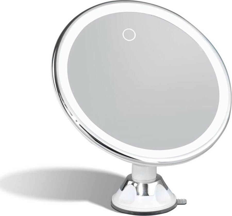 Cosmetische spiegel met dimbaar LED-licht 10x vergroting USB of batterij sterke zuignap 20 cm brede make-up vergrootspiegel met antiverblindingsverlichting (oplaadbaar)