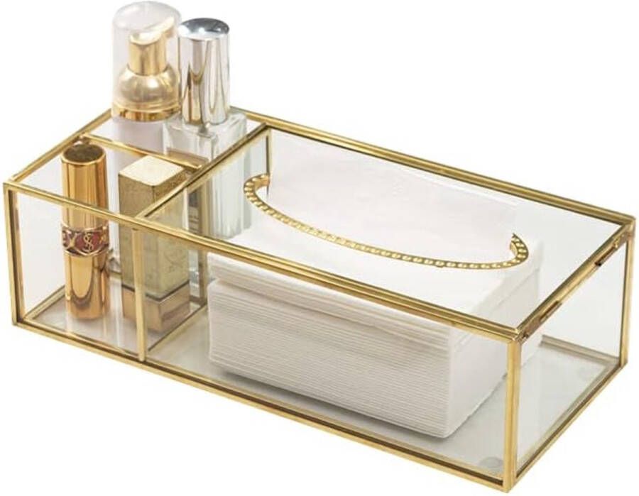 Cosmetische tissuedozen Glazen make-up organizer Tissuebox Beauty Organizer Borstelhouder Gouden cosmetische box Tissue Box