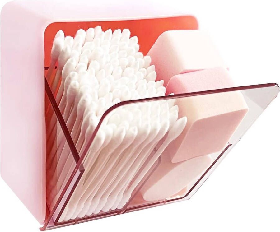 Cotton Swabs Q-tips Houder jerrycan voor katoenen ronden wattenballen tandzijde dispenser doos met 2 vakken badkamer wastafel werkblad opberger organizer roze