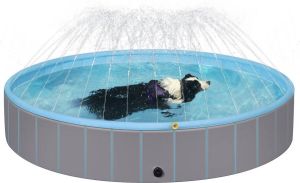 Covie Zwembad voor honden Opvouwbaar Hondenzwembad Met Waterstralen Lichtblauw grijs 120x30cm