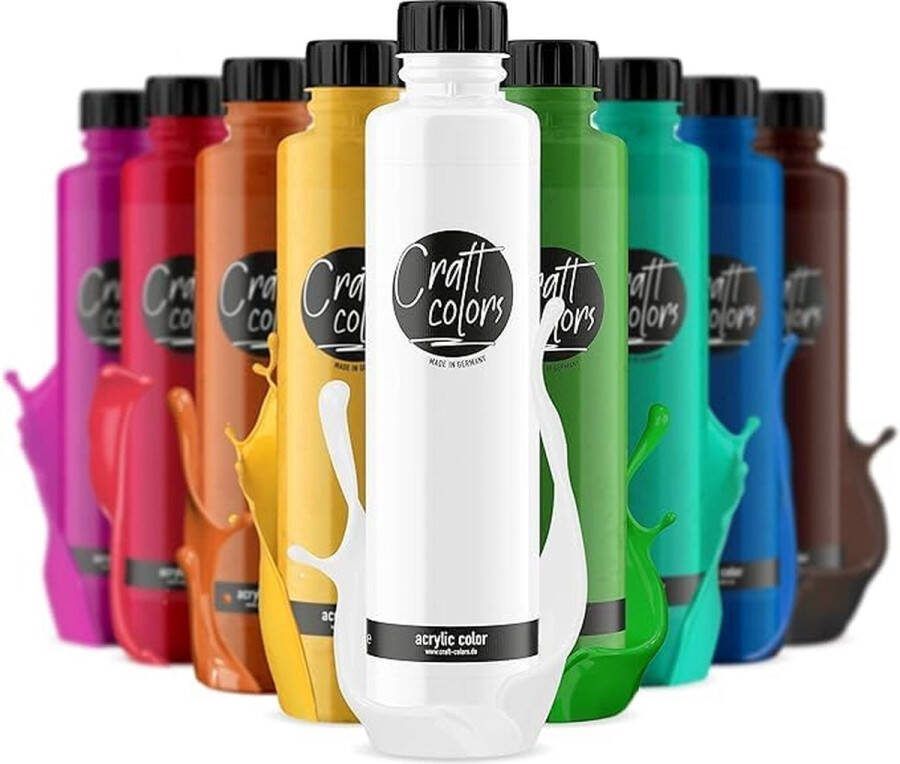 Craft colors Hoogwaardige acrylverf set 10 x 750 ml (XL) dekkende verf Made in Germany geschikt voor acrylgieten sneldrogend hoge pigmentatie