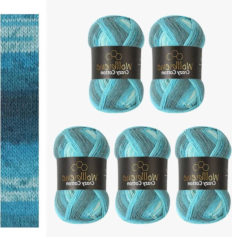 Crazy Cotton Batik Breiwol 500 gram Kleurverloop 55% katoen Meerkleurig breiwol voor het hele jaar 5200 petrol turquoise wit