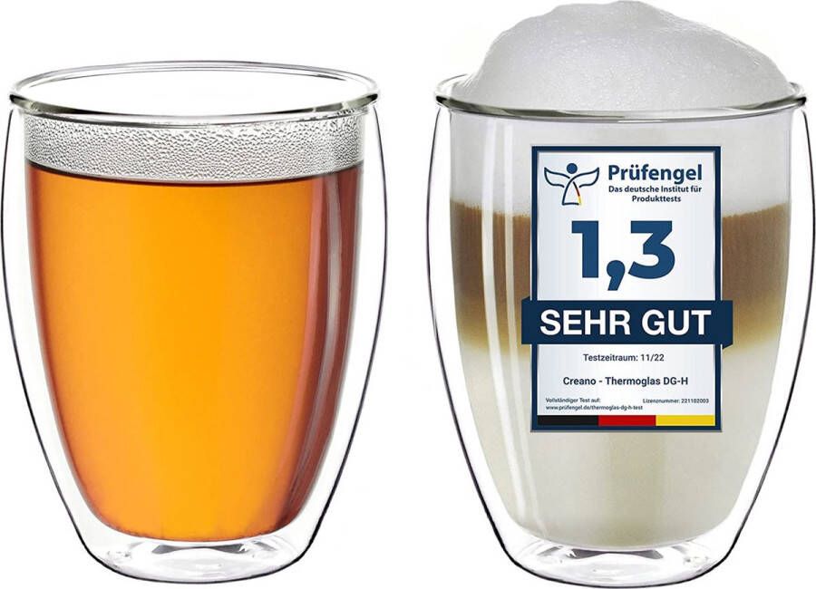 Creano dubbelwandig XXL thermisch glas 400ml extra groot hittebestendig dubbelwandig glas van borosilicaatglas koffie thee latte macchiato glazen set van 2