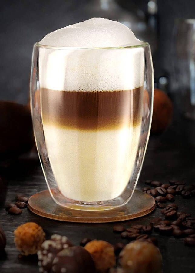 Creano dubbelwandig XXL thermoglas 400ml extra groot hittebestendig koffieglas thee glas latte macchiato van borosilicaatglas