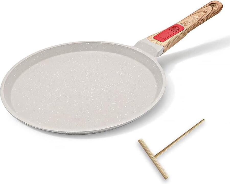 Crêpepan 25 cm met afneembaar handvat pannenkoekenpan met deegspreider antiaanbaklaag inductie wit