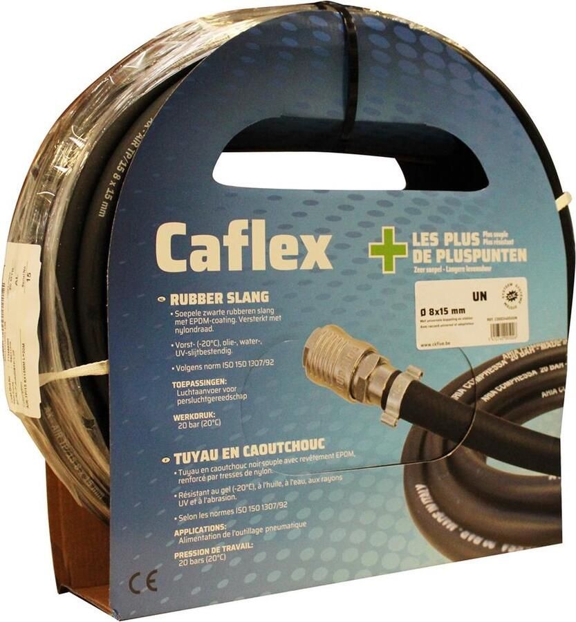 CriKo rubber persluchtslang voor compressor 15 meter Zeer flexibel Ø 15 x 8 mm Universele koppelingen Max 20 bar