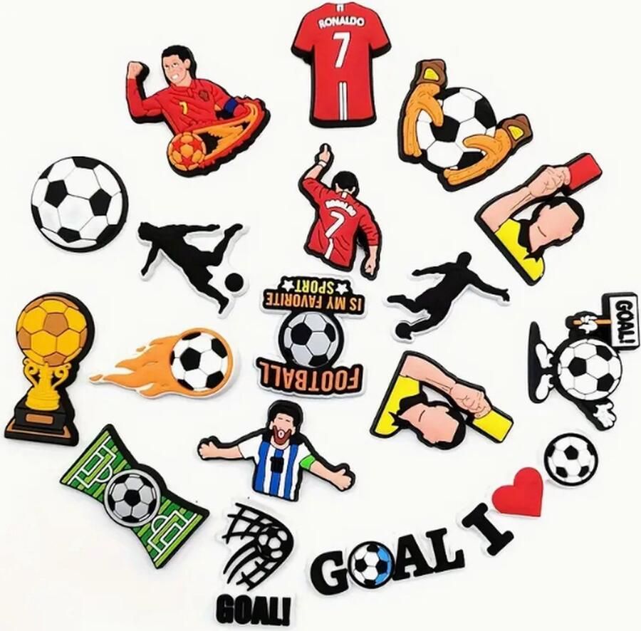 Crocs Figuurtjes Figuren Bedels Charms Hangertjes Hangers Crocsbedels Crocscharms Voetbal Soccer Football 18 stuks