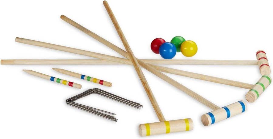 Croquet spel voor 4 personen met tas 75 cm slaghamer houten buitenspel voor kinderen & volwassenen natuurlijke materialen